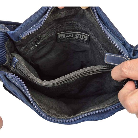 Fossil Genuine Classic Blue Nylon w/Leather Trim Crossbody Purse - Picture 3 of 14